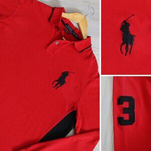 Polo Ralph Lauren BIG Pony Logo Mens Red Long Sleeve #3 Rugby Polo Shirt Size XL